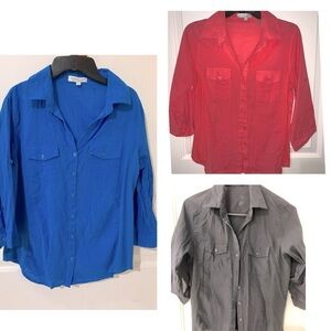 Active USA Women’s Button Down Shirts. 3 shirts, teal, black, pinkish color